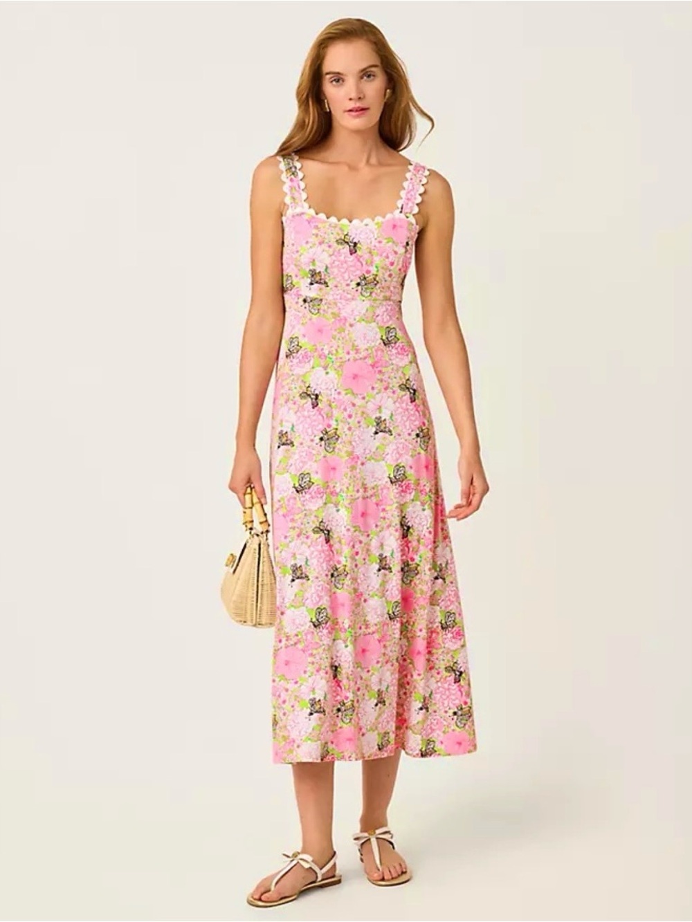 Lilly Pulitzer Dwyer Pink Floral Midi Dress Size M New with tags!
